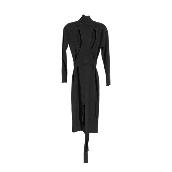 Toccin Racer Midi Dress Back Cutout Turtleneck Long Sleeves Black Ponte Knit S - Picture 6 of 10
